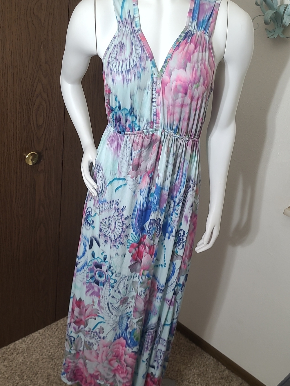 ONE WORLD Pink & Blue Floral Halter Maxi Dress